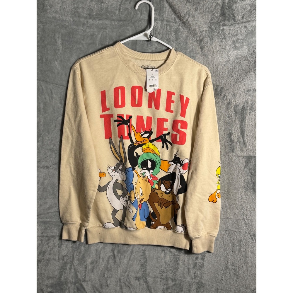 Looney Tunes sweatshirt Character Graphic Sweatshirt Cream Beige‎ XS NEW